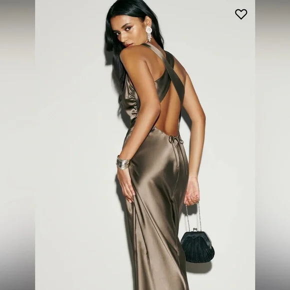 reformation brown maxi dress NY. Spotted Adjustable V-Neck Sleeveless Reformation Brown Maxi Dresses for